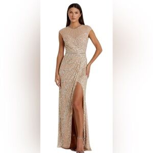 MAC DUGGAL Dress Size 10 Evening Gown Sequin Cream NEW Illusion Cap Sleeve